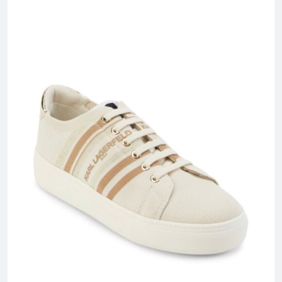 Karl lagerfield cyrilla white tan ecru knit sneakers 7m - Picture 1 of 8